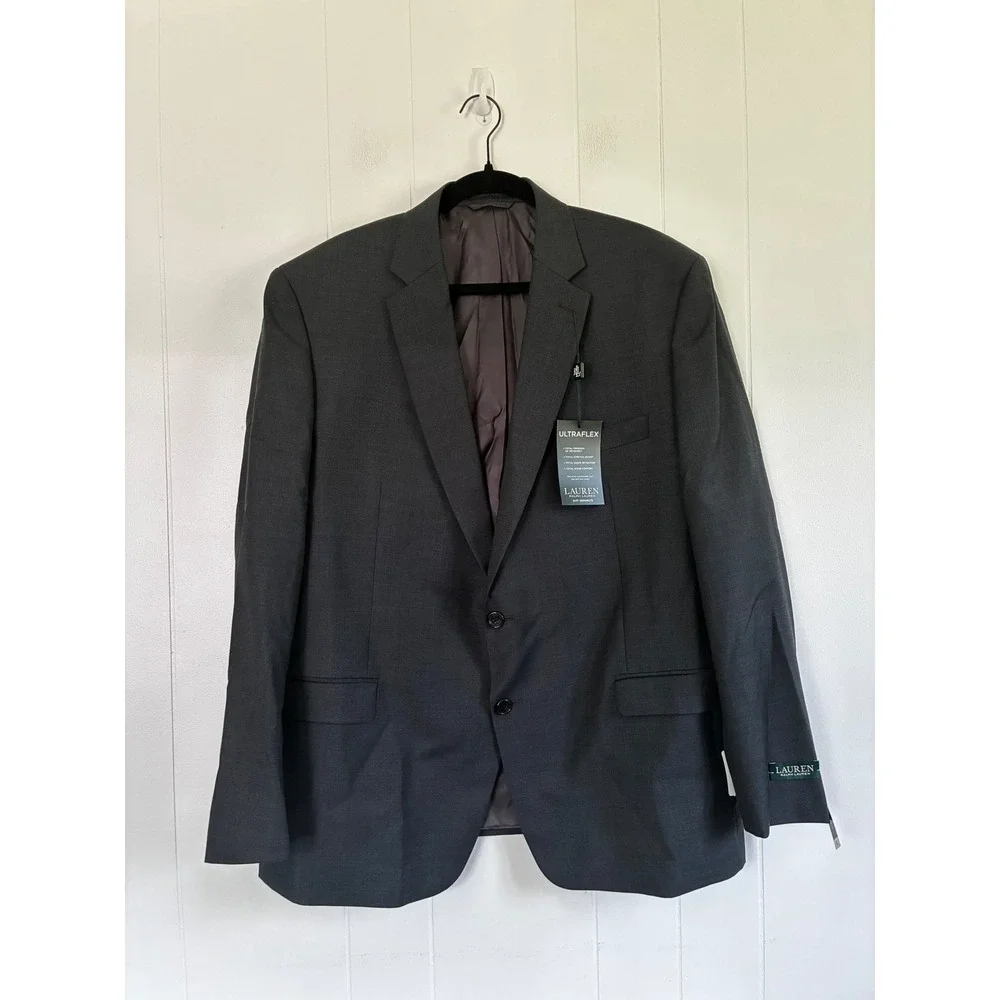 Lauren Ralph Lauren Ultraflex Mens 46R Grey 100% Wool Blazer Suit Jacket NEW
